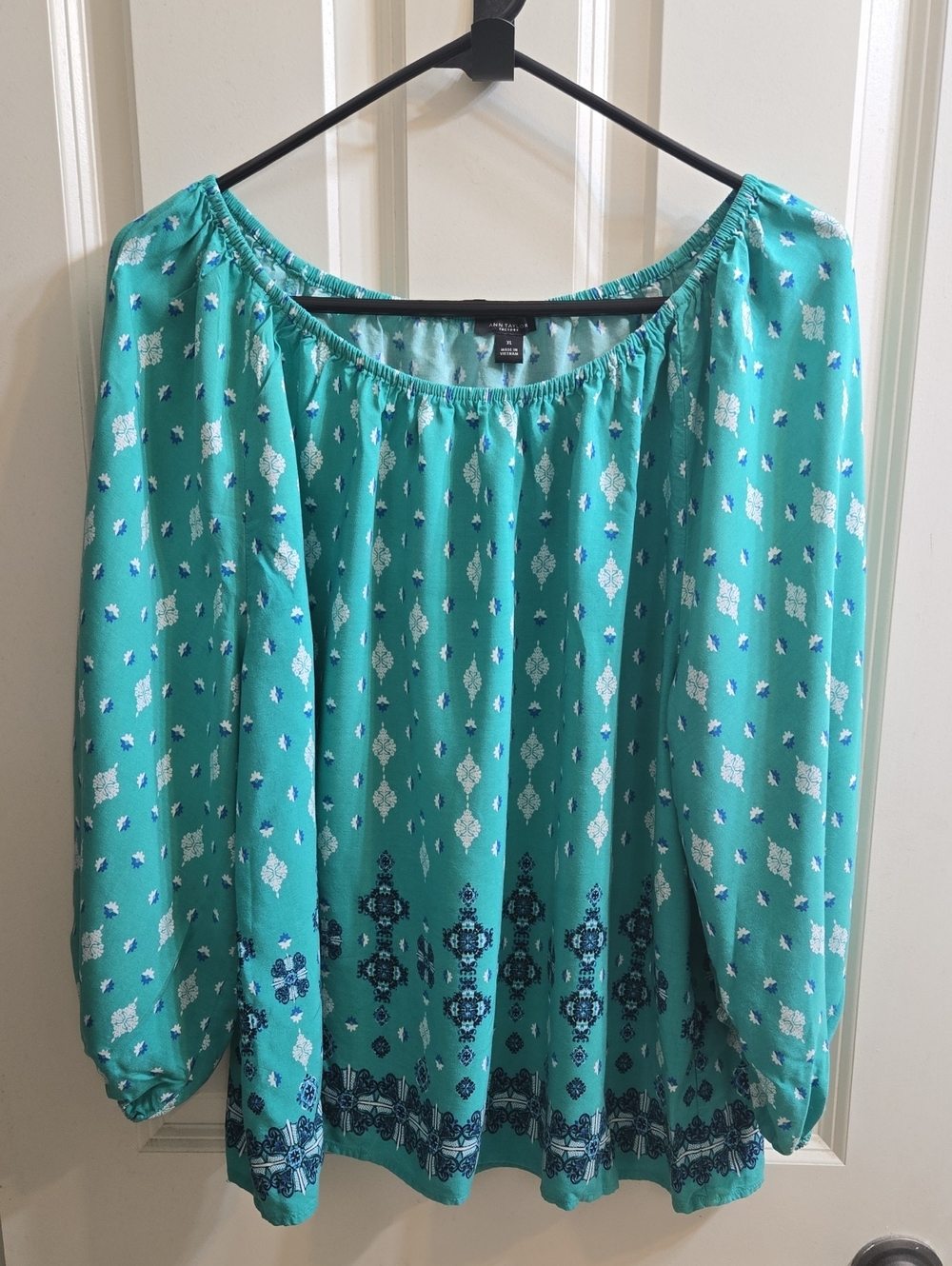 Ann Taylor Factory Turquoise Printed Peasant Blouse